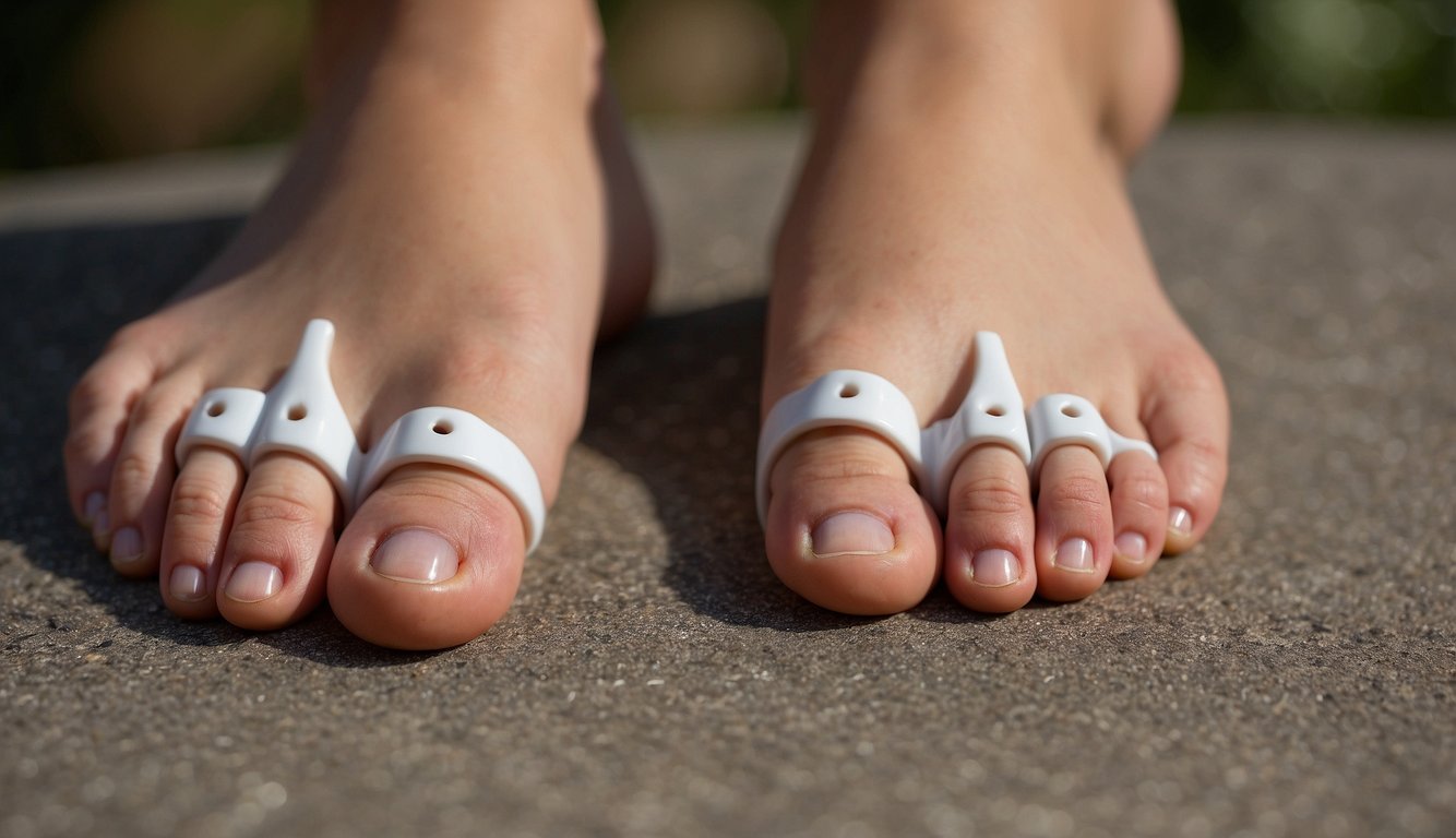Toe spacers sit between splayed toes on a foot. They can help with conditions like Morton's neuroma