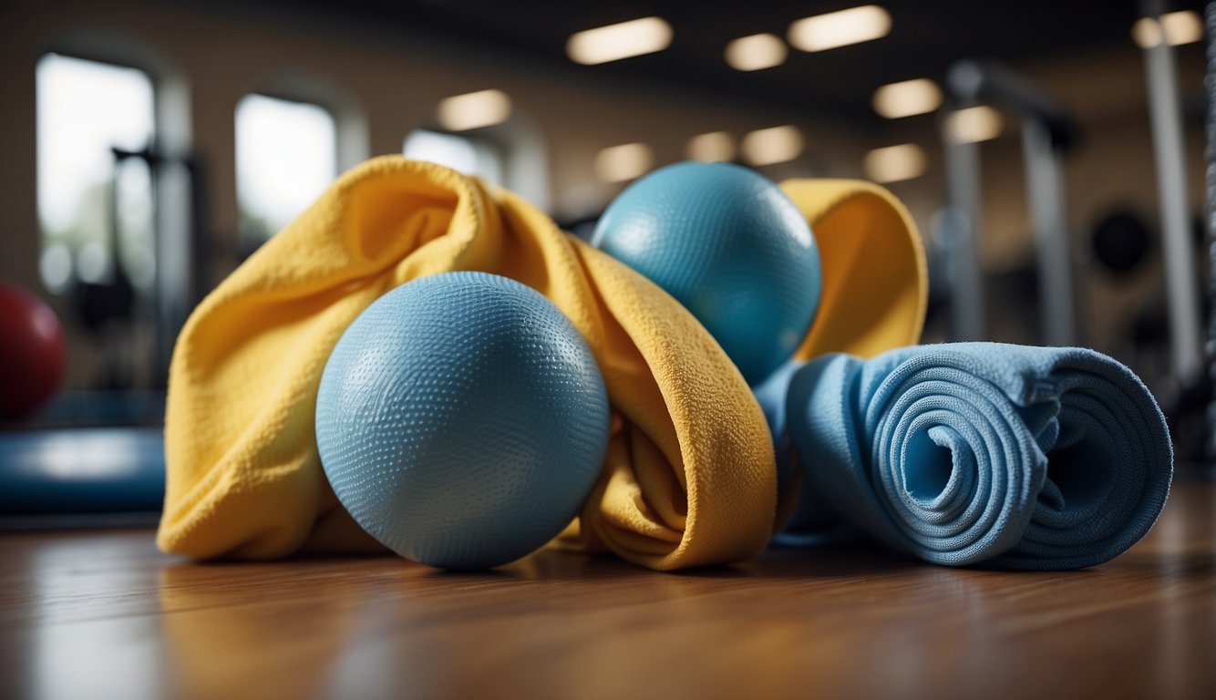 Various objects like balls, towels, and resistance bands are used to perform exercises for toe mobility