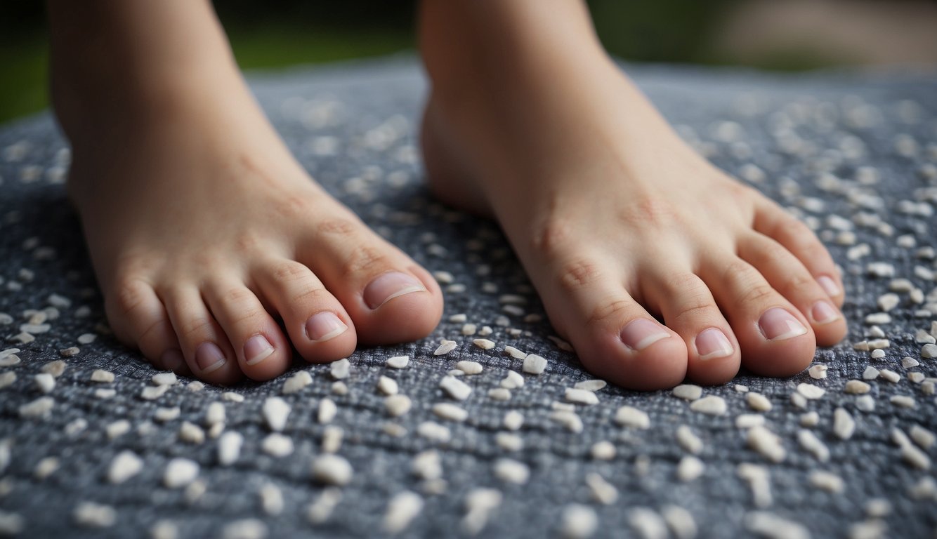 Toes spread apart with spacers, relieving pressure. Joints appear less inflamed. Relief and comfort evident